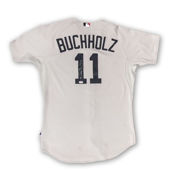 2010 Clay Buchholz Boston Red Sox Game Worn and Signed Road Jersey